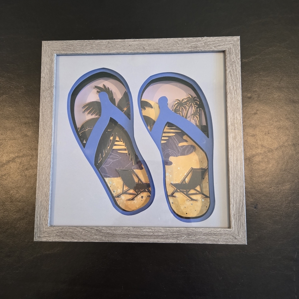 Tropical Beach Flip Flop Shadow Box Wall Art Decor Frame 11" X 11"